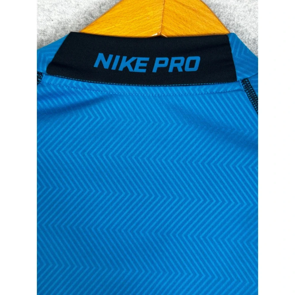 Nike Pro Warm Lite Mock Neck Shirt Mens Large Blue Black Compression Base Layer